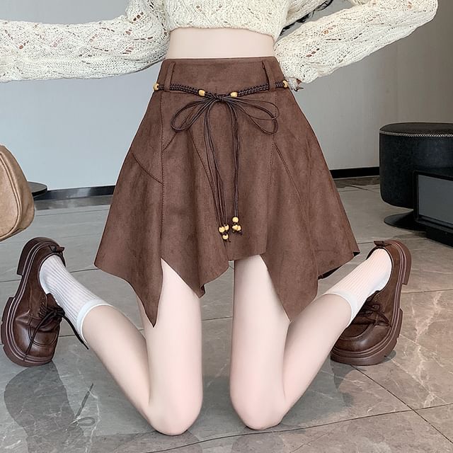 Faux Suede Asymmetrical Mini A-Line Skirt with High Waist