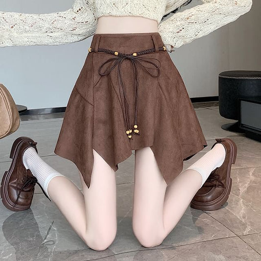 Faux Suede Asymmetrical Mini A-Line Skirt with High Waist