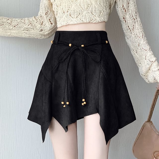 Faux Suede Asymmetrical Mini A-Line Skirt with High Waist