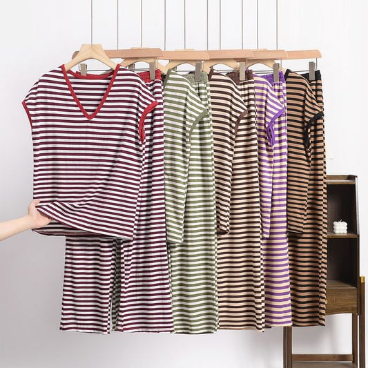 Striped V-Neck Tank and Wide-Leg Trousers Set