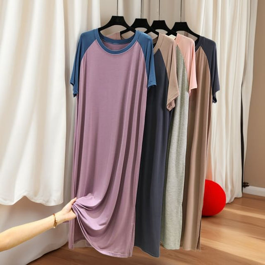 Raglan Crewneck Short-Sleeved Maxi T-Shirt Dress