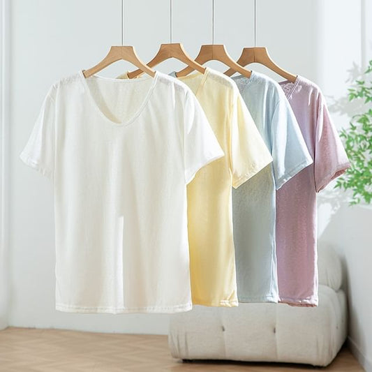 Solid Color V-Neck Tee with Short Sleeves