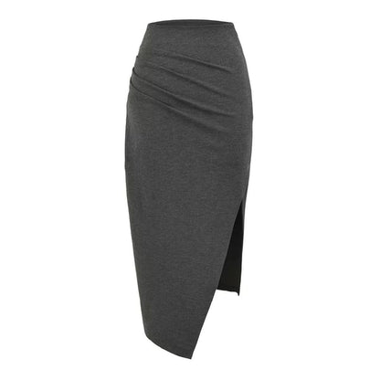 High Rise Solid Slit Midi Pencil Skirt