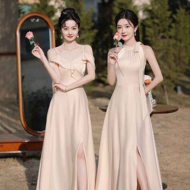 A-Line Dress Maxi Plain Bridesmaid Sleeveless
