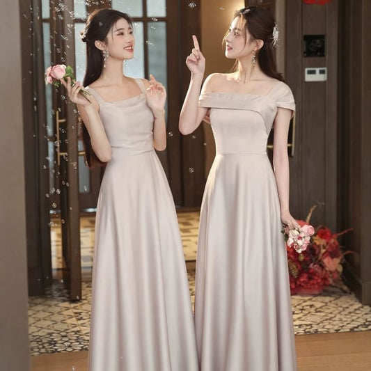 Maxi Bridesmaid Plain A-Line Dress