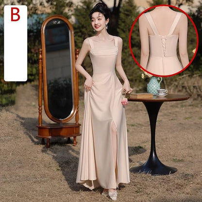 A-Line Dress Maxi Plain Bridesmaid Sleeveless