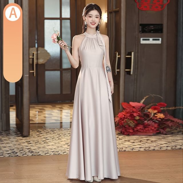 Plain Maxi A-Line Bridesmaid Dress