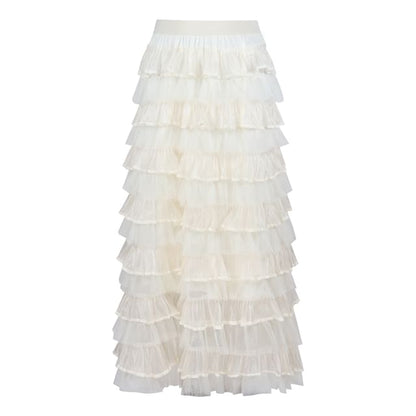 Round Neck Peplum Top & Tiered Mesh Maxi Skirt Set