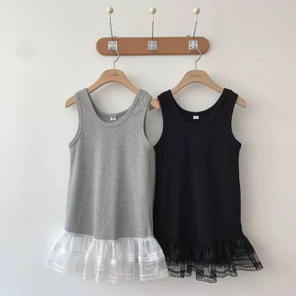 Ruffle Tank Top with Lace Trim and Scoop Neckline