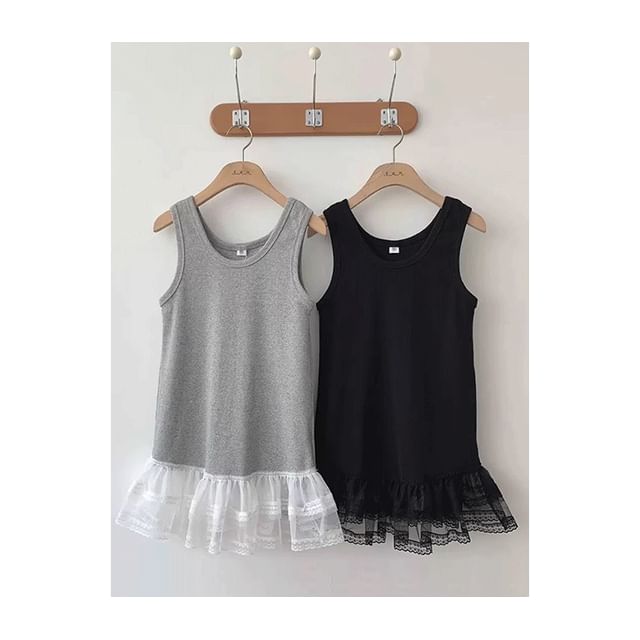 Ruffle Tank Top with Lace Trim and Scoop Neckline
