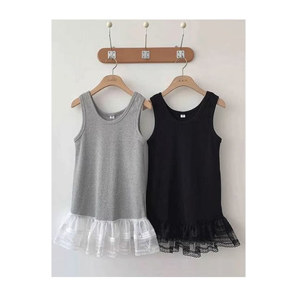 Ruffle Tank Top with Lace Trim and Scoop Neckline