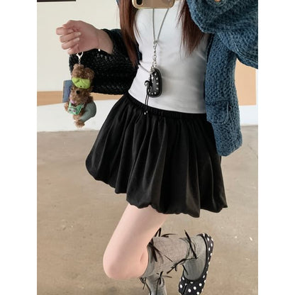 Elastic Waist Bubble A-Line Mini Skirt