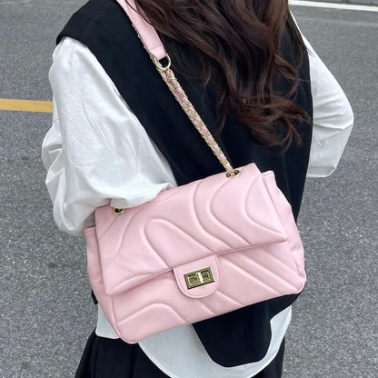 Plain Faux Leather Bag Quilted Crossbody Flap