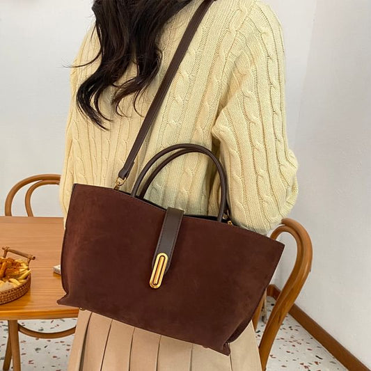 Top With Bag Faux Pouch Handle Plain Crossbody Suede
