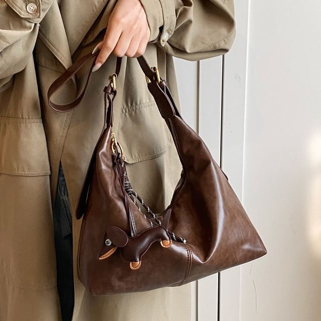 Crossbody Plain With Faux Leather Charm Bag