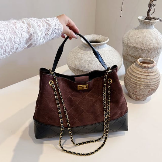 Bag Crossbody Suede Chain Faux Tote Quilted Strap