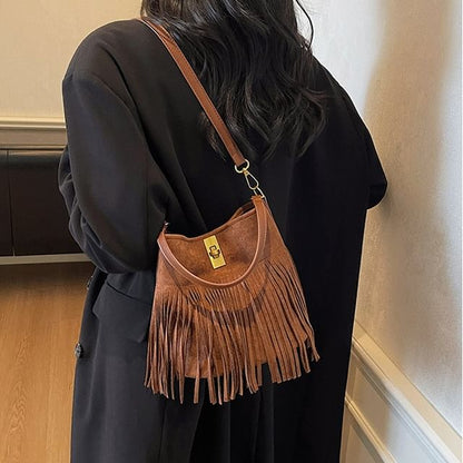 Pouch Suede Bag Crossbody Fringe Plain Faux With