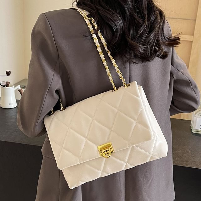 Bag Faux Flap Plain Crossbody Quilted Leather