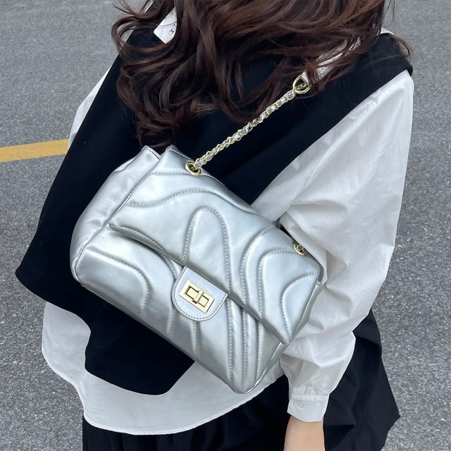 Plain Faux Leather Bag Quilted Crossbody Flap