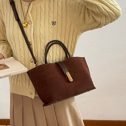 Top With Bag Faux Pouch Handle Plain Crossbody Suede