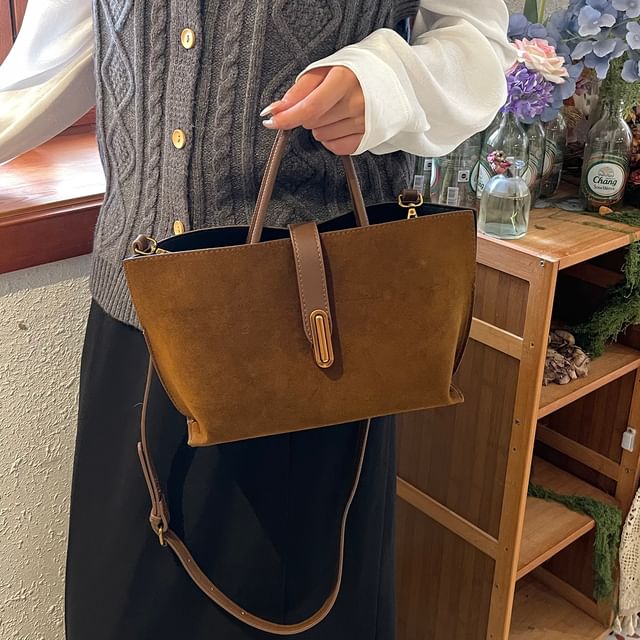 Top With Bag Faux Pouch Handle Plain Crossbody Suede
