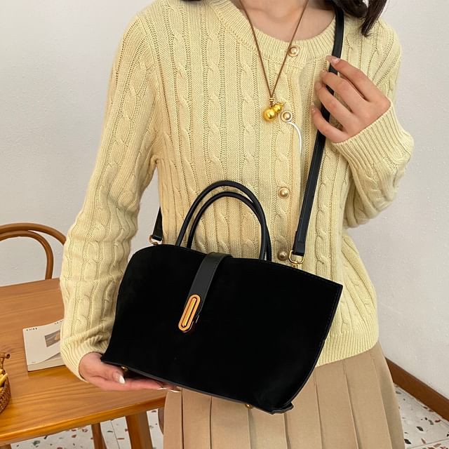 Top With Bag Faux Pouch Handle Plain Crossbody Suede