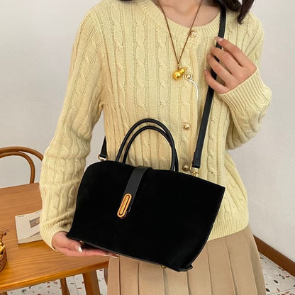 Top With Bag Faux Pouch Handle Plain Crossbody Suede