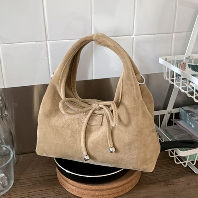 Plain Handle Faux Top Crossbody Suede Bag