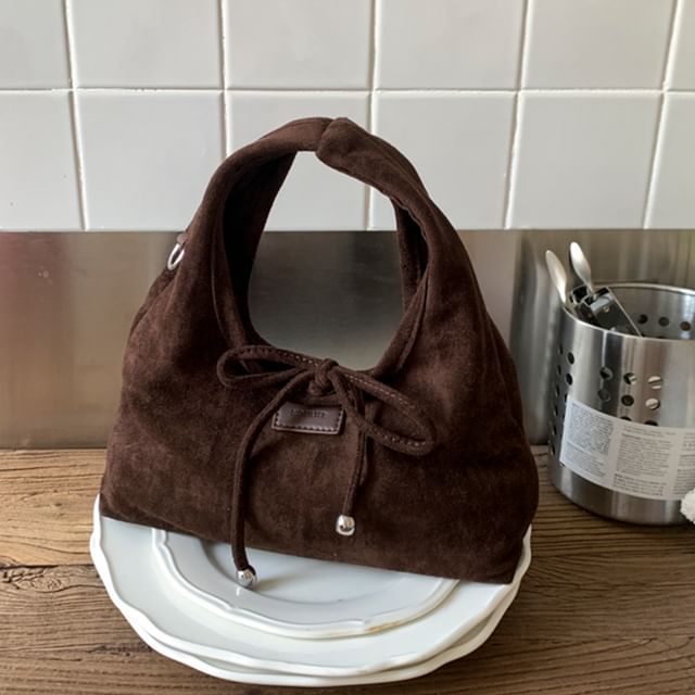 Plain Handle Faux Top Crossbody Suede Bag