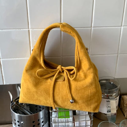 Plain Handle Faux Top Crossbody Suede Bag