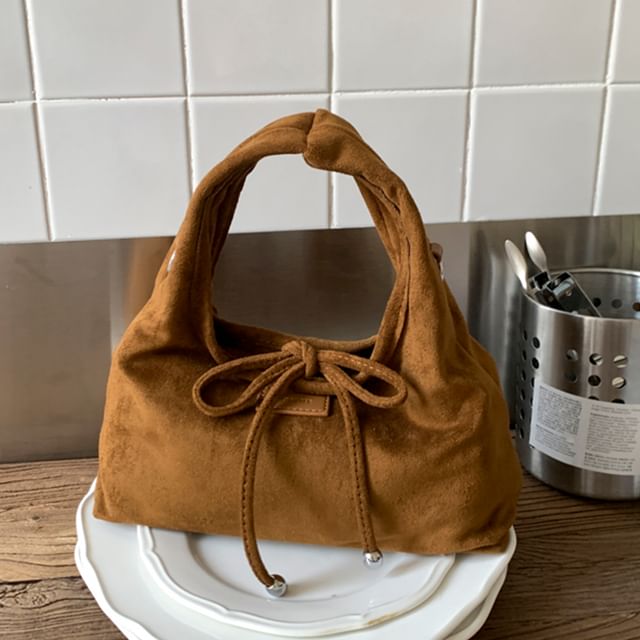 Plain Handle Faux Top Crossbody Suede Bag