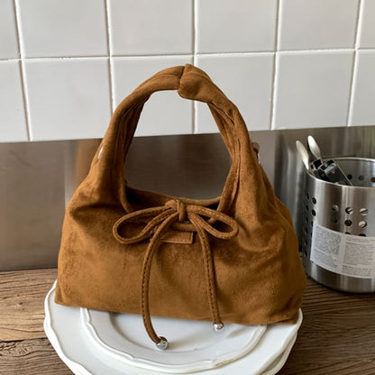 Plain Handle Faux Top Crossbody Suede Bag