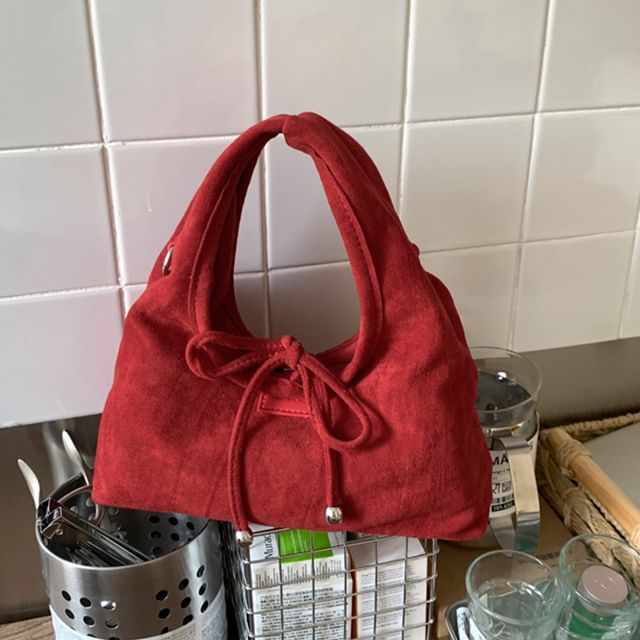 Plain Handle Faux Top Crossbody Suede Bag