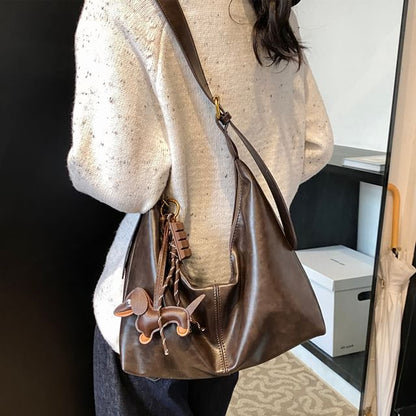 Crossbody Plain With Faux Leather Charm Bag