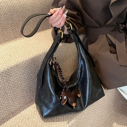 Crossbody Plain With Faux Leather Charm Bag