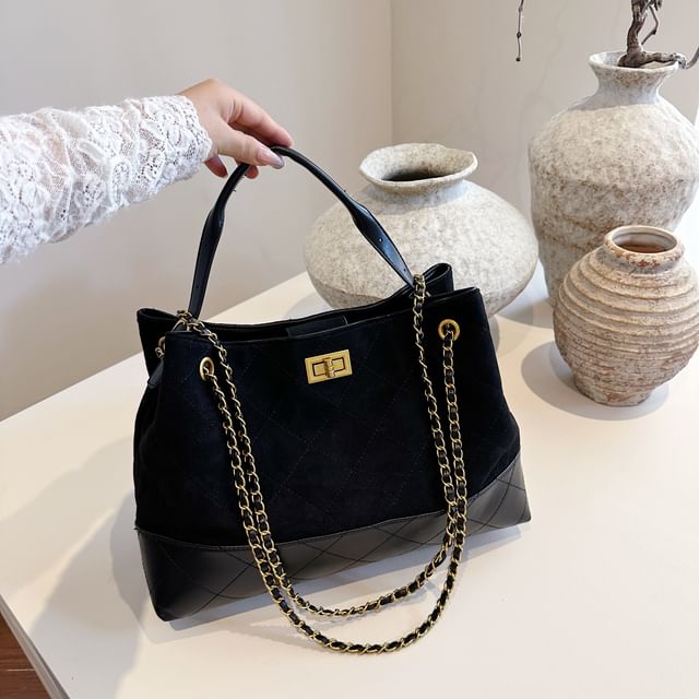 Bag Crossbody Suede Chain Faux Tote Quilted Strap