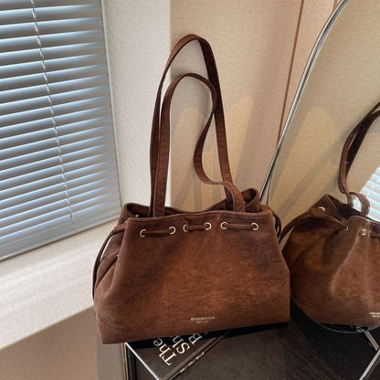 Tote Bag Plain Faux Suede Drawstring