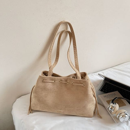 Tote Bag Plain Faux Suede Drawstring