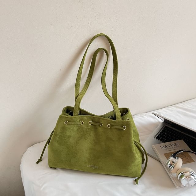 Tote Bag Plain Faux Suede Drawstring