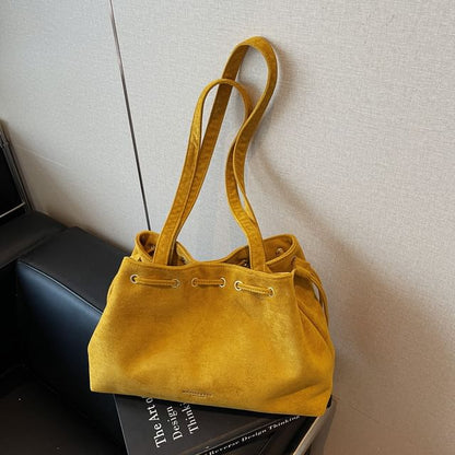Tote Bag Plain Faux Suede Drawstring