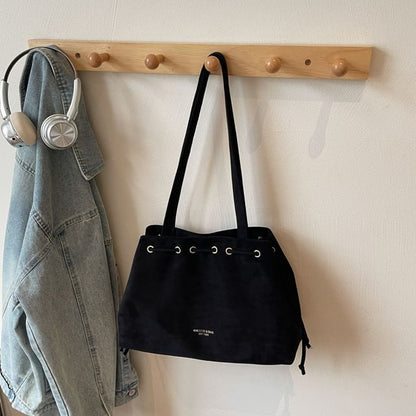 Tote Bag Plain Faux Suede Drawstring