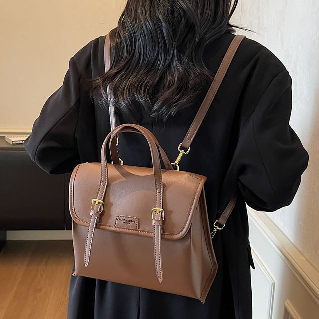 Faux Backpack Leather Flap
