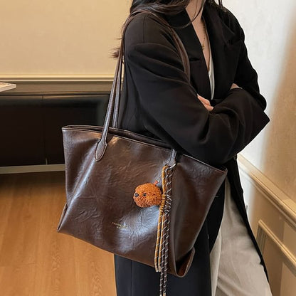 Bag Faux Charm Tote With Leather Plain