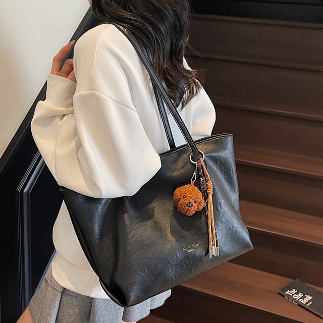 Bag Faux Charm Tote With Leather Plain