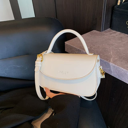 Leather Crossbody Bag Faux Flap Handle Plain Top