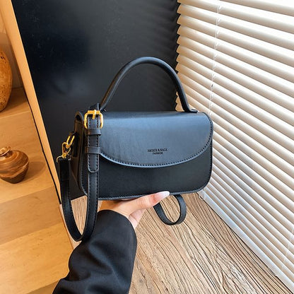 Leather Crossbody Bag Faux Flap Handle Plain Top