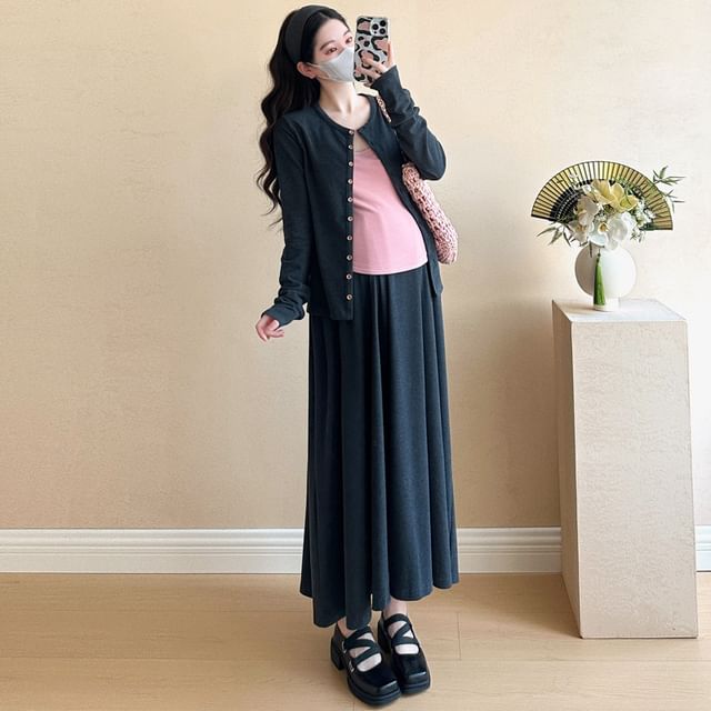 Cami Top and Cardigan with Maxi Skirt Set