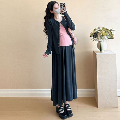 Cami Top and Cardigan with Maxi Skirt Set