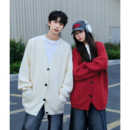 Couple Matching V-Neck Ribbed Cardigan