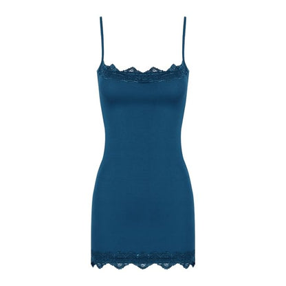 Spaghetti Strap Scoop Neck Plain Lace Trim Mini Bodycon Dress